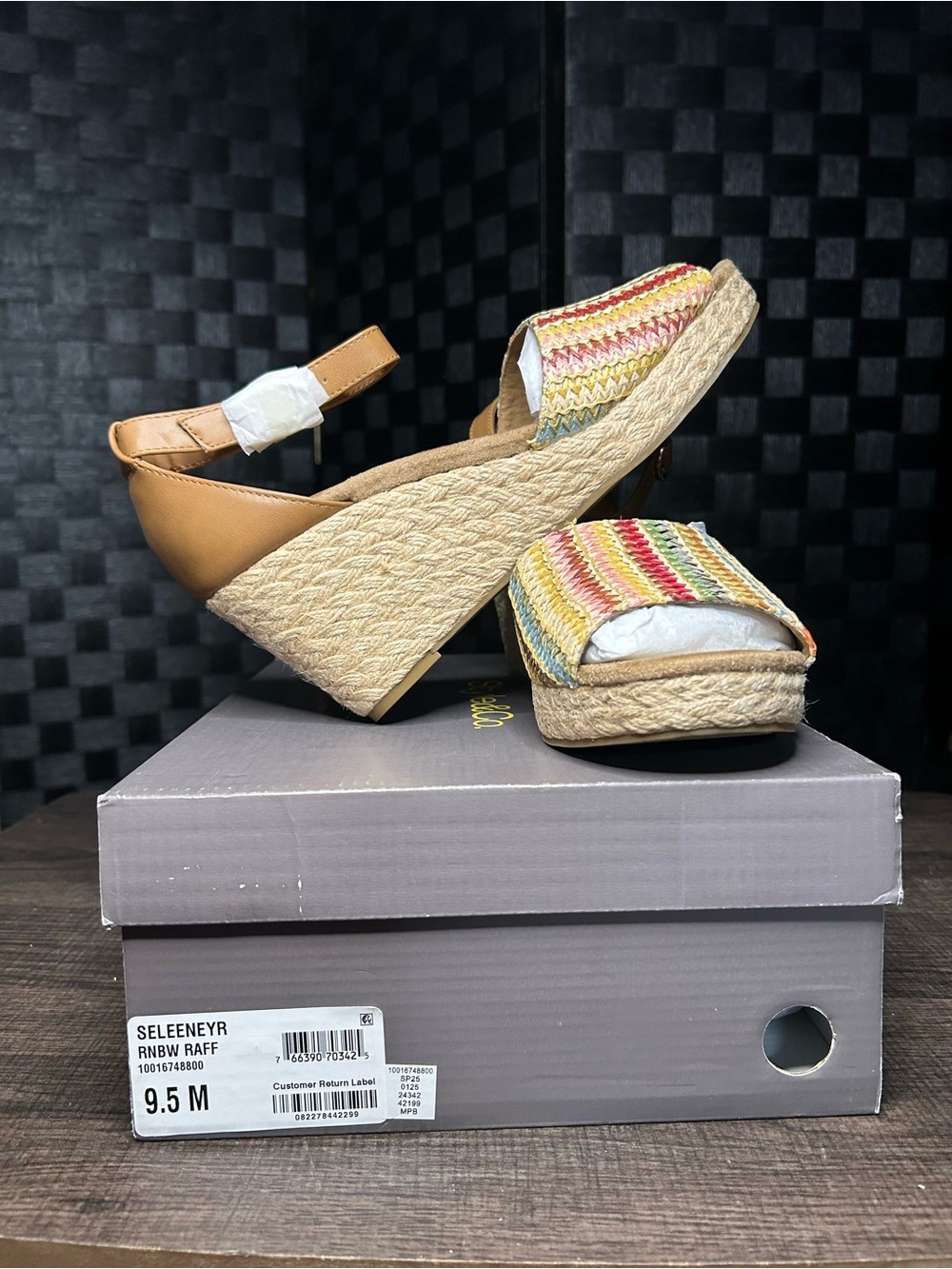 Rainbow Raffia Platform Wedge Sandals - Tan/Multicolor